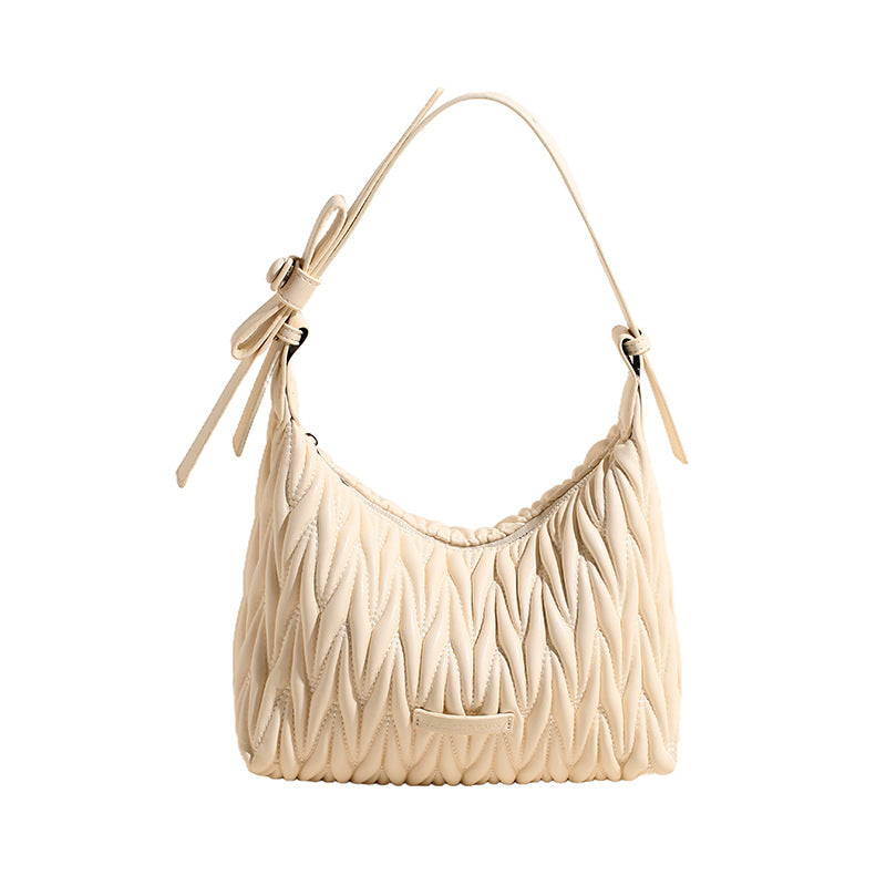 VAKKV 2025 Women's bag popular new shoulder pleated embroidery thread underarm bag fashion leisure crescent Internet celebrity explosion messenger bag