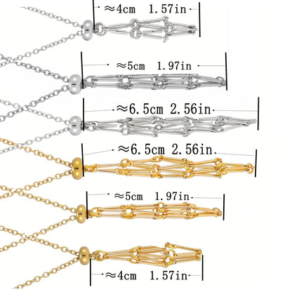 Natural Crystal Stone Mesh Bag Metal Bamboo Necklace Woven Prisoner's Cage Pendant Adjustable Chain Mesh Bag Pendant