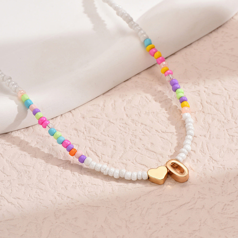 Nz2846 HOT and NEW Cross Border Color Bead 26 Letter Beaded Necklace for Women New Creative Niche Necklace Clavicle Chain