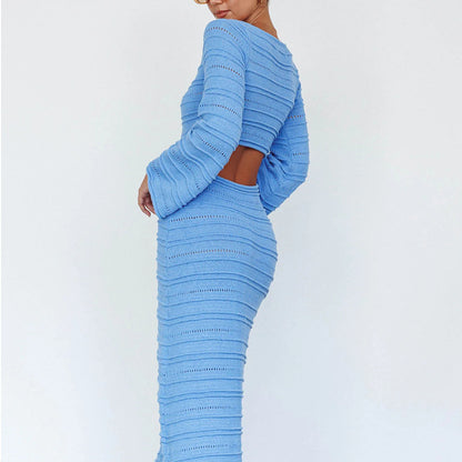 popular autumn and winter new  New sweater skirt women's long-sleeved sexy hollow Spice girl style knitted dress women