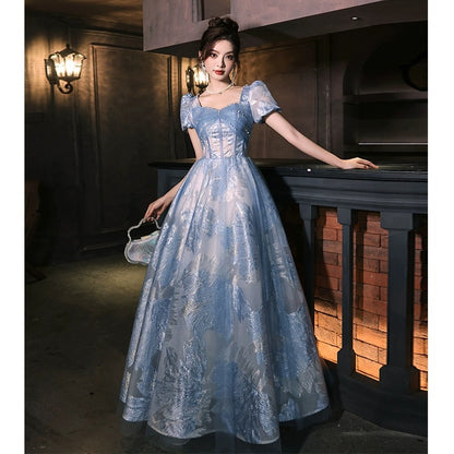 Blue banquet evening dress 2024 new French luxury niche high-end temperament adult ceremony senior sense host