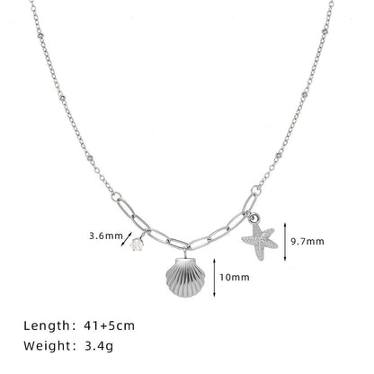 VAKKV Cross Border Ocean Style Mid-Ancient Shell Necklace Starfish Pearl Necklace Plated 18K Gold Color Protection