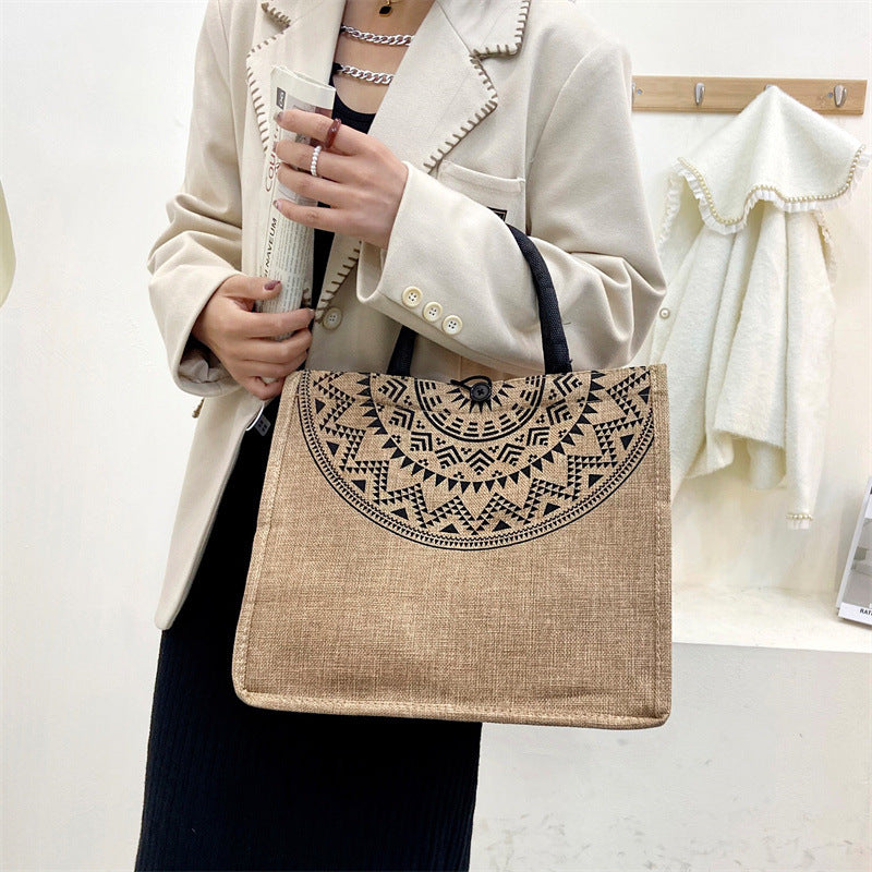 VAKKV Hot trade women's bags New linen handbag bag  Korean version composite jute bag fashionable shoulder shopping bag