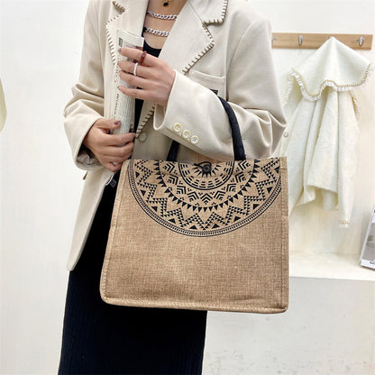 VAKKV Hot trade women's bags New linen handbag bag  Korean version composite jute bag fashionable shoulder shopping bag