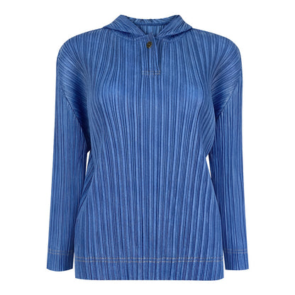 spring new solid color basic pleated t-shirt long-sleeved casual top design sense Korean version hooded sweater women