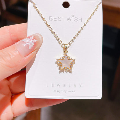 18K Thick Gold Color Retaining Quality Affordable Luxury Style Pearl Shell Necklace Korean Style Affordable Luxury Fashion High-Grade Clavicle Necklace