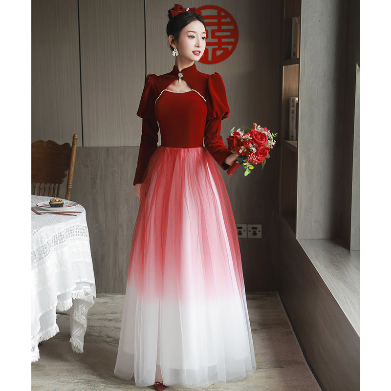 VAKKV Black Banquet Evening Dress for Women  New Art Exam Host Annual Party Dress Autumn and Winter Sense