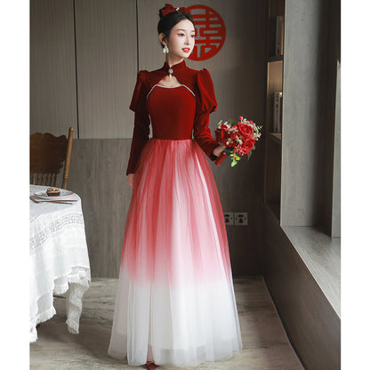 VAKKV Black Banquet Evening Dress for Women  New Art Exam Host Annual Party Dress Autumn and Winter Sense