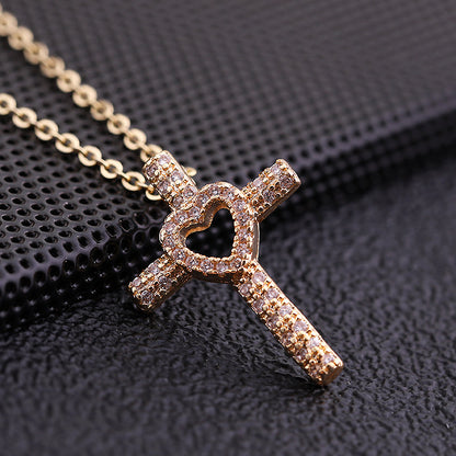 INS Vintage Gold Cross Necklace Personalized Pendant Zircon European and American Style Necklace Special-Interest Design Titanium Steel Clavicle Chain