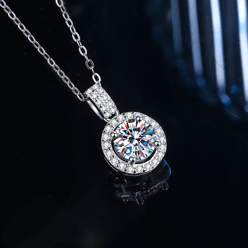 S925 Sterling Silver 1 Karat Moissanite round Necklace for Women  Cross Border Fashion Zircon Pendant Ornaments Wholesale
