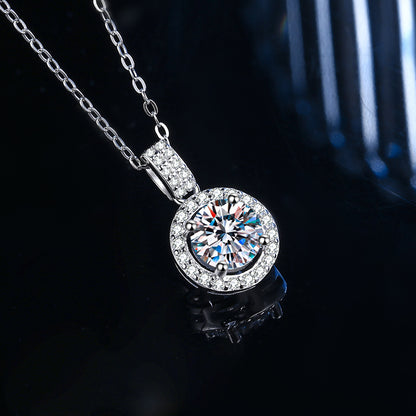S925 Sterling Silver 1 Karat Moissanite round Necklace for Women  Cross Border Fashion Zircon Pendant Ornaments Wholesale
