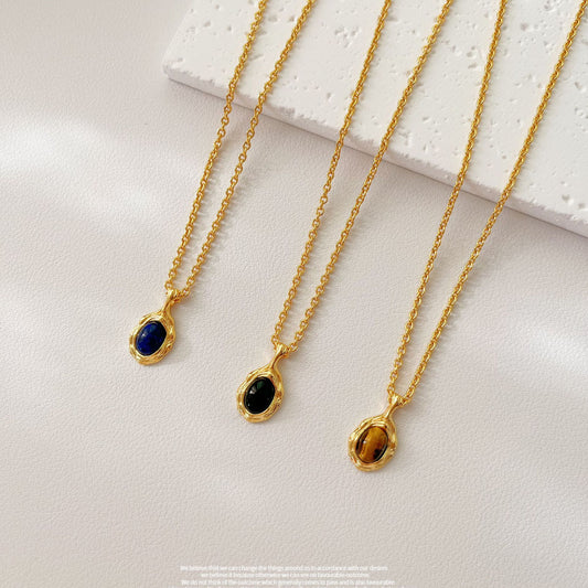 Cross-Border Gold Tiger Eye Necklace Women's Black Agate Special-Shaped Pendant Advanced Clavicle Chain Retro Ornament Fashion All-Matching