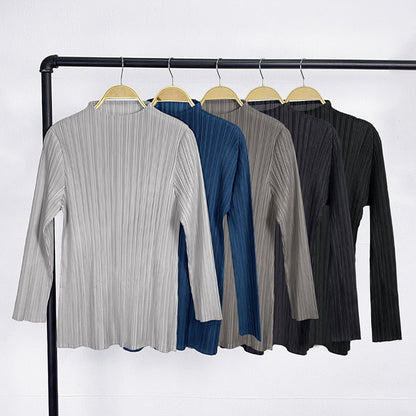 Miyake simple classic pleated women's clothing long-sleeved top spring short-sleeved stand-up collar T-shirt, one piece will be sent on behalf of others.