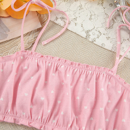 VAKKV 2025 Popular,   pink knitted hollow love printing jacquard suspender shorts pajamas set women's loungewear