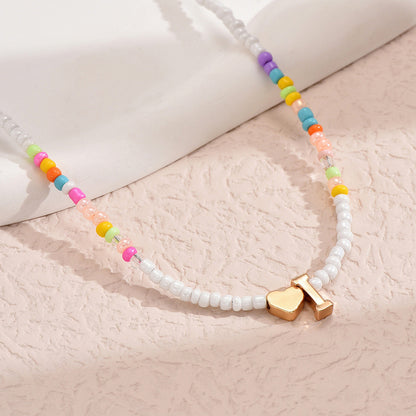 Nz2846 HOT and NEW Cross Border Color Bead 26 Letter Beaded Necklace for Women New Creative Niche Necklace Clavicle Chain