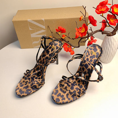 New Animal Print Striped Classy Stilettos High Heels Beautiful Man Attracted Fashion Strap Slingback Sandals