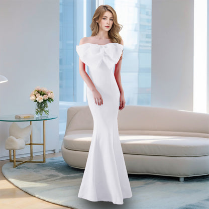 VAKKV Evening Dress for Women High-End Temperament Simple Hepburn Style Banquet Socialite Niche Tube Top Slimming Long Fishtail Dress