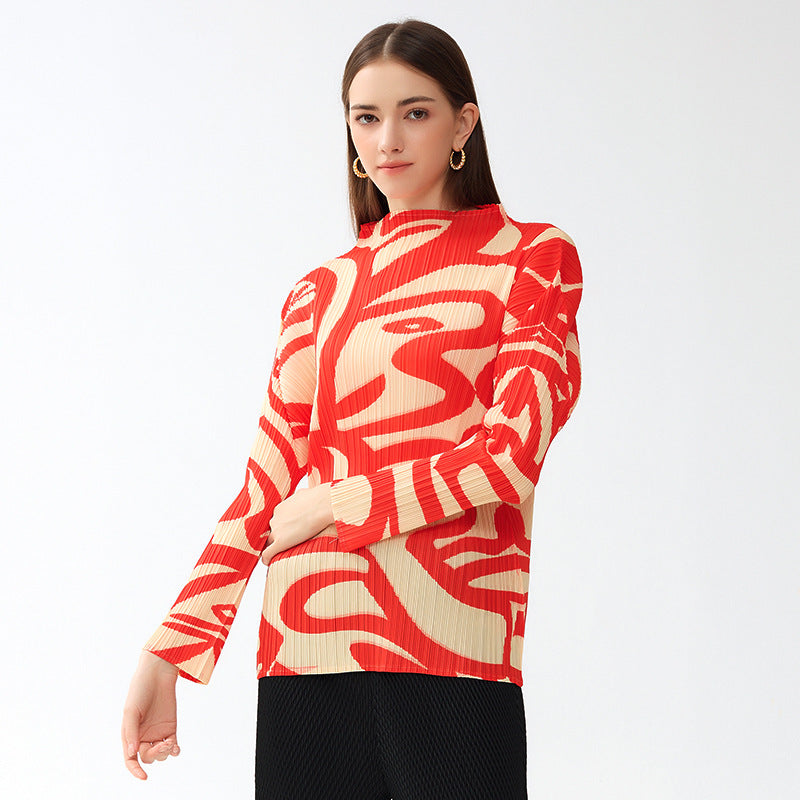 spring new women's clothing round neck long sleeve print painting casual style high sense women's t-shirt slim top