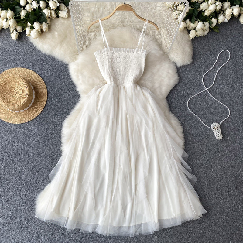 VAKKV Cute A line Sleeveless Tulle Dress Beach Summer Holiday Dress P254