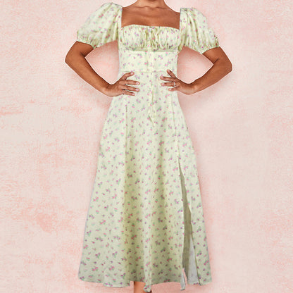2024  European and American Women's Clothing Summer New Printed  Floral Backless Slim Fit Sleeveless Split Dress
