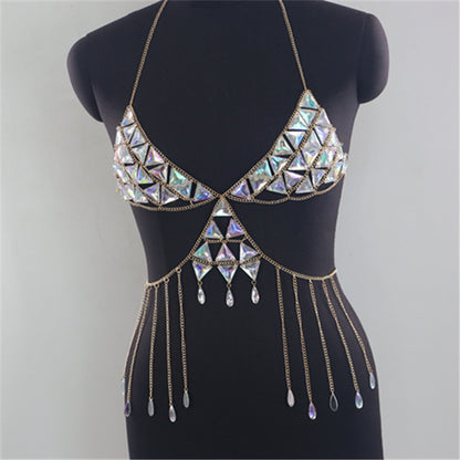 2025  MW2939 2025 vest fashion gem inlaid crystal tassel pendant neck top small vest body chain