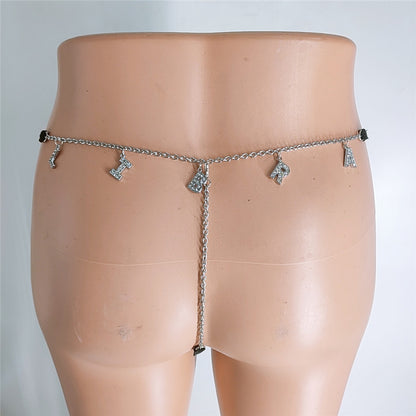 2025  FB 2110-2 2025 stainless steel twelve constellation rhinestone letter pendant waist chain underwear integrated combination thong
