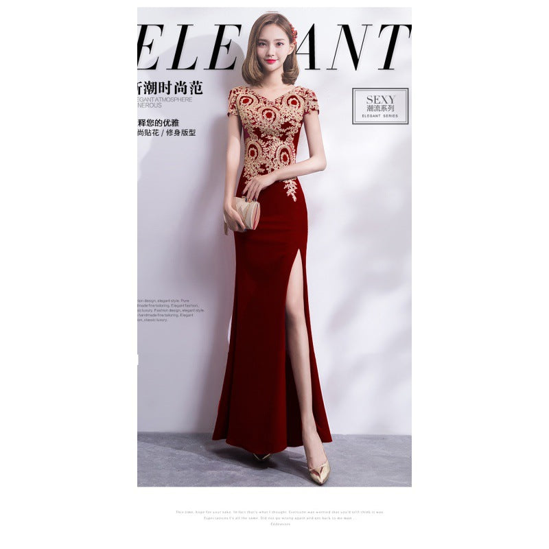 VAKKV Banquet Evening Dress  New Noble Atmosphere Queen Host Long Slim Temperament Party Dress for Women