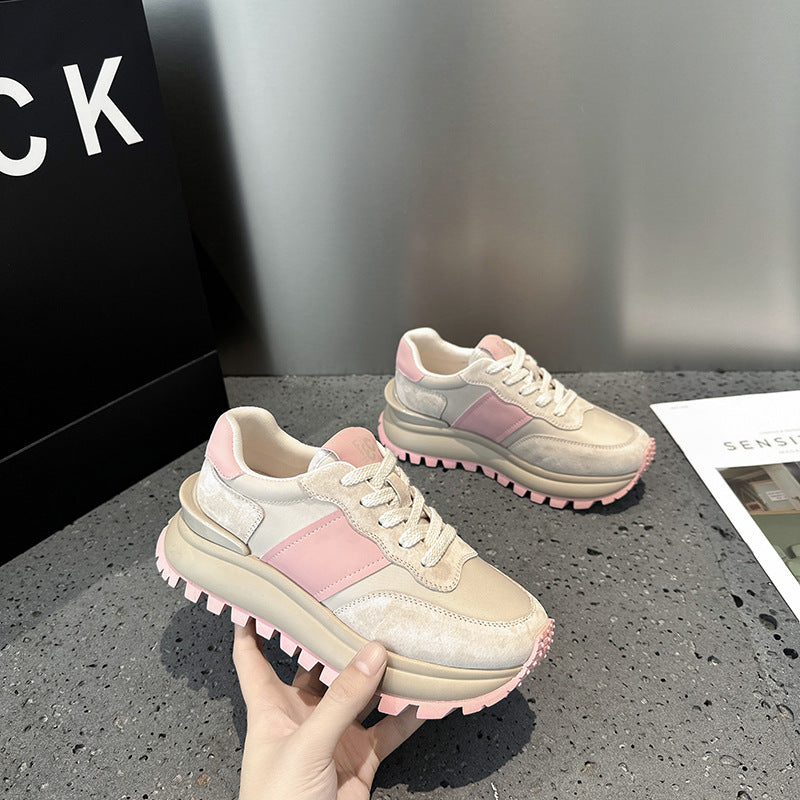 2025 popular spring new thick-soled non-slip comfortable versatile light leisure sports color matching spring women's shoes
