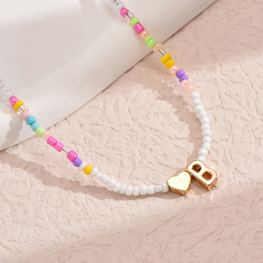 Nz2846 HOT and NEW Cross Border Color Bead 26 Letter Beaded Necklace for Women New Creative Niche Necklace Clavicle Chain