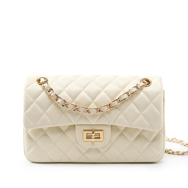 2025 Xiaoxiangfeng rhombus chain bag first layer cowhide fashionable versatile shoulder bag messenger bag genuine leather small square bag