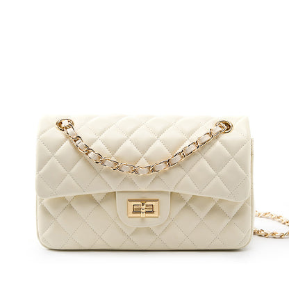 2025 Xiaoxiangfeng rhombus chain bag first layer cowhide fashionable versatile shoulder bag messenger bag genuine leather small square bag