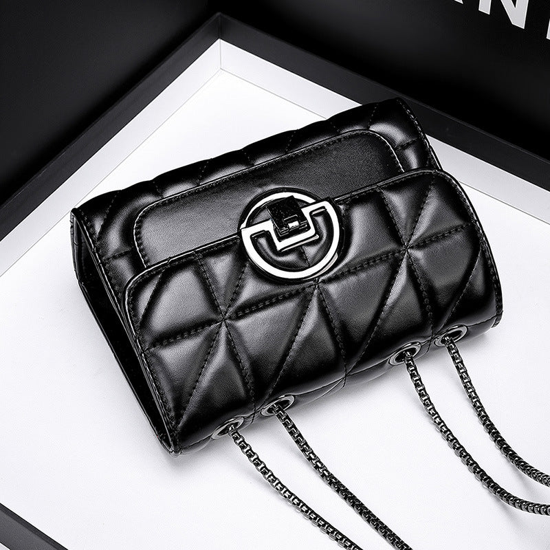 2025 Bag Women's messenger bag popular summer high-end fashion diamond chain bag soft leather underarm lock small square bag