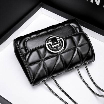 2025 Bag Women's messenger bag popular summer high-end fashion diamond chain bag soft leather underarm lock small square bag