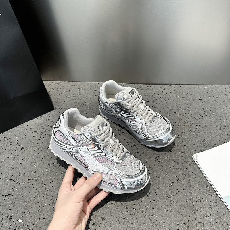 2025 spring color matching dad shoes women's new casual sports shoes thick sole thin versatile board shoes women ins super fire