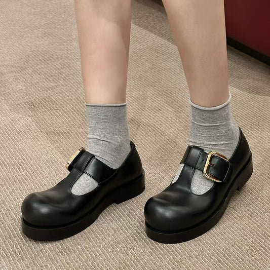 2025 Cowhide version~ Mary Jane single shoe women's popular new retro British style platform thick heel big head small leather shoes women