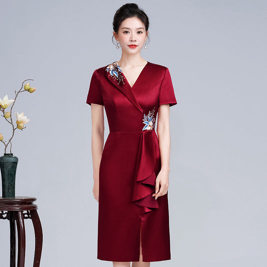 VAKKV New Wedding Mother-in-Law Mom Wedding Suit Noble Slimming Cheongsam New Chinese High-End Dress Women