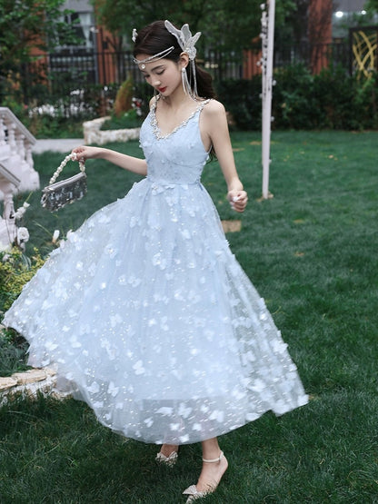Little Evening Dress Female  Spring/Summer High-End Elegant V-neck High-End Affordable Luxury Champagne Dress Daily Style Summer