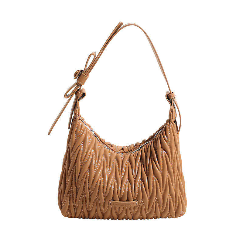 VAKKV 2025 Women's bag popular new shoulder pleated embroidery thread underarm bag fashion leisure crescent Internet celebrity explosion messenger bag
