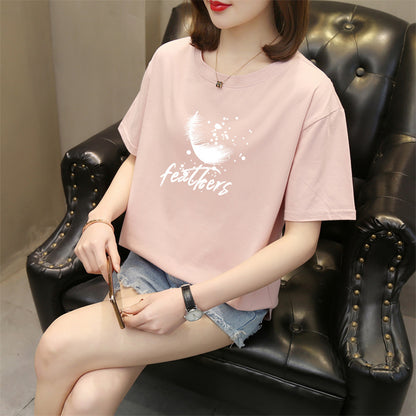 In Stock Factory  Summer New Korean Style Short Sleeve T-shirt Women's round Neck Cotton Printed Top Trendy Casual Women's Clothing