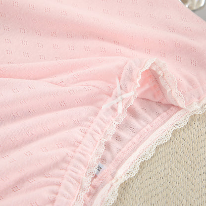 VAKKV 2025 new comfortable and loose two-piece loungewear women's knitted hollow suspender shorts pajamas