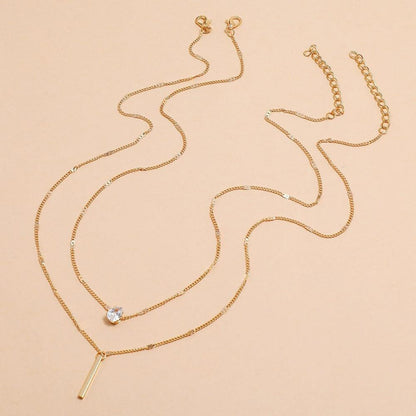 C096 HOT and NEW Cross Border Ornament Elegant Drop-Shaped Rhinestone Pendant Clavicle Chain Simple Long Stick Necklace Double Layer Twin
