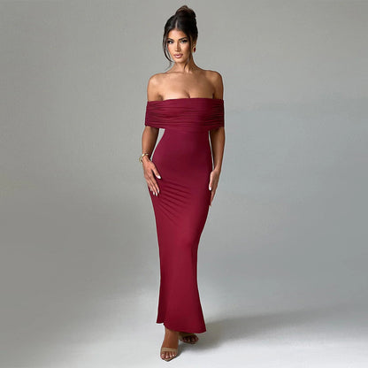 2025  New Popular trade popular summer new tube top dress backless solid color sexy fashion slim dress