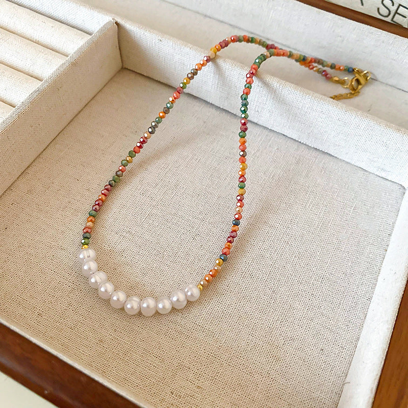 New Chinese Style Light Luxury Agate Pearl Crystal Necklace Versatile High-Grade Clavicle Chain Niche Ethnic Style Jewelry Wholesale