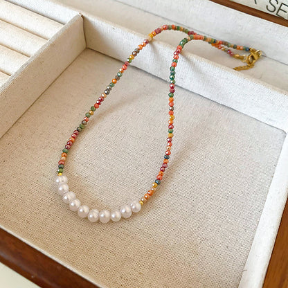 New Chinese Style Light Luxury Agate Pearl Crystal Necklace Versatile High-Grade Clavicle Chain Niche Ethnic Style Jewelry Wholesale