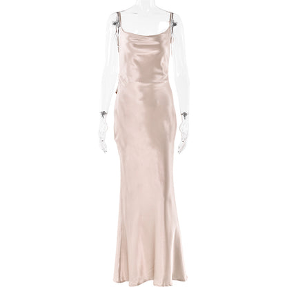 2025  Popular trade popular summer new satin dress suspender backless sexy slim evening dress long dress New
