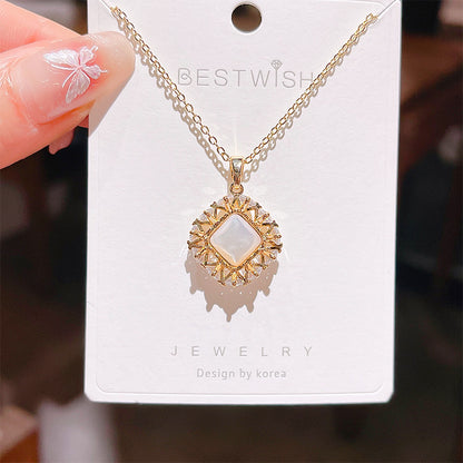 18K Thick Gold Color Retaining Quality Affordable Luxury Style Pearl Shell Necklace Korean Style Affordable Luxury Fashion High-Grade Clavicle Necklace