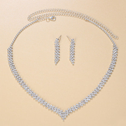 Cross-Border HOTan and NEWn Hot-Selling Ornament Full Diamond Necklace Suit All-Match Simple Bridal Rhinestone Clavicle Chain Neck Chain Choker