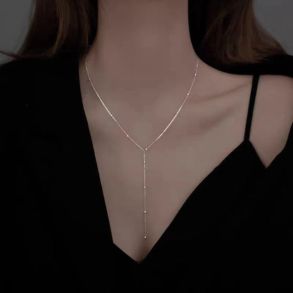 S925 Silver Light Luxury Necklace Versatile Trendy Clavicle Chain Female Butterfly Simple Niche High Sense Elegant Sweater Chain Ornament