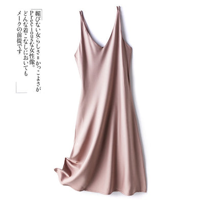 24 New High end Acetic Acid Sling Skirt Women's Long Off Shoulder Satin Sling Dress Mid length Summer Women's Outwear