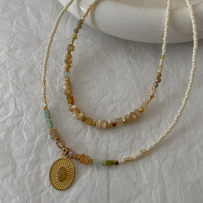 Sunstone Necklace High-Rise Sweater Chain Accessories Women's All-Match Mid-Ancient Simple Twin High-Grade Crystal Necklace